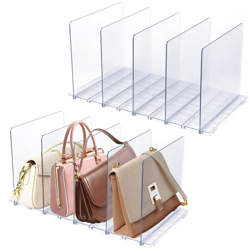 2 Pack Purse Organizer For Closet, 5 Layers Clear Shelf Dividers, Adjustable Pur