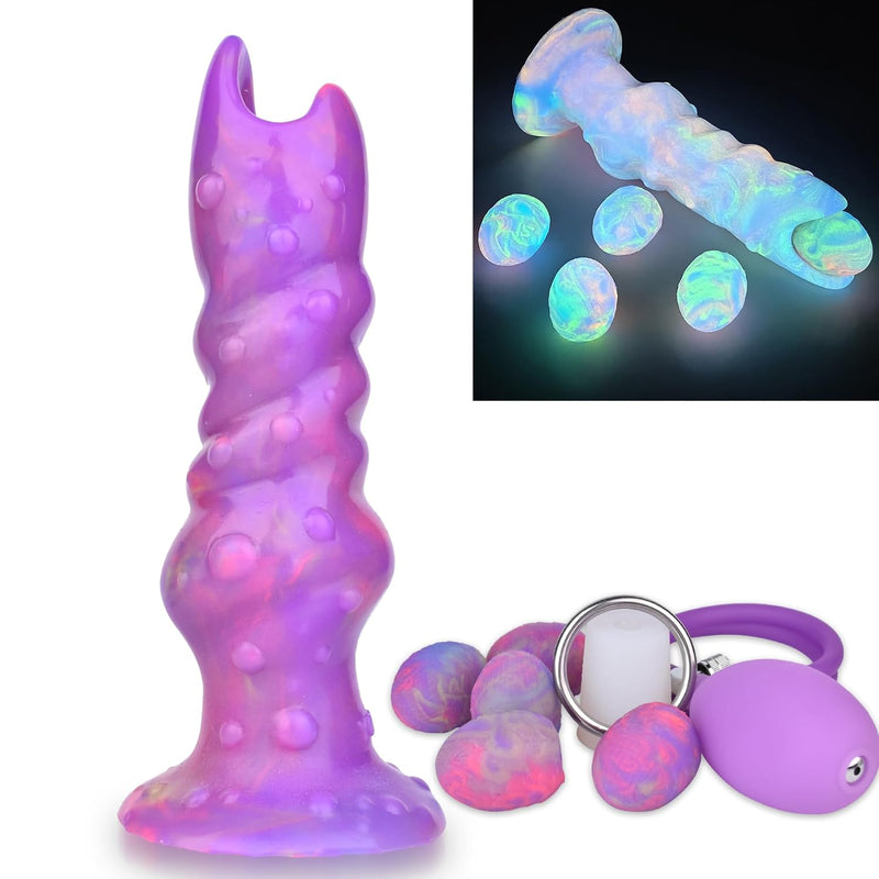 Dog Ovipositor Dildo With 5 Eggs Luminous Dildo, 8Inch Inflatable Pump Dragon Dildo With 5 Balls Laying Eggs Sex Toys For Women And Couples