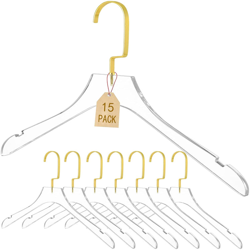 Besser Acrylic Clear Hangers 15 Pack Gold Acrylic Hangers Premium Quality Crysta