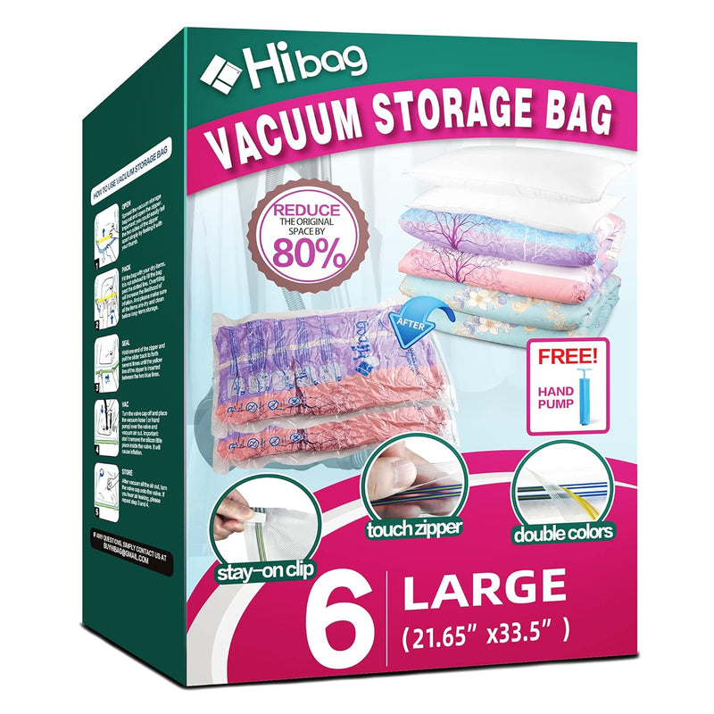 6 Pack Vacuum Storage Bags For Clothes, Clothes Vacuum Bags Save 80% Space, Work