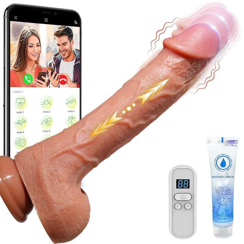 Realistic Thrusting Dildos G-Spot Vibrator - 8.5" App Remote Control Vaginal Anal Dildo Stimulator With 9 High-Frequency Vibrating & Telescopic Modes, Silicone Adult Sex Toys Massager For Women Orgasm