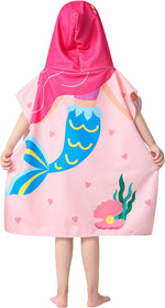 Pink Mermaid Hooded Beach Towel Poncho for Kid Girls Toddlers Bath Pool Swim Poncho Cover-ups Swimwear Soft Lightweight Microfiber