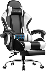 Gaming Chair, Computer Chair with Footrest and Lumbar Support, Height Adjustable Game Chair with 360°-Swivel Seat and Headrest and for Office or Gaming (White)