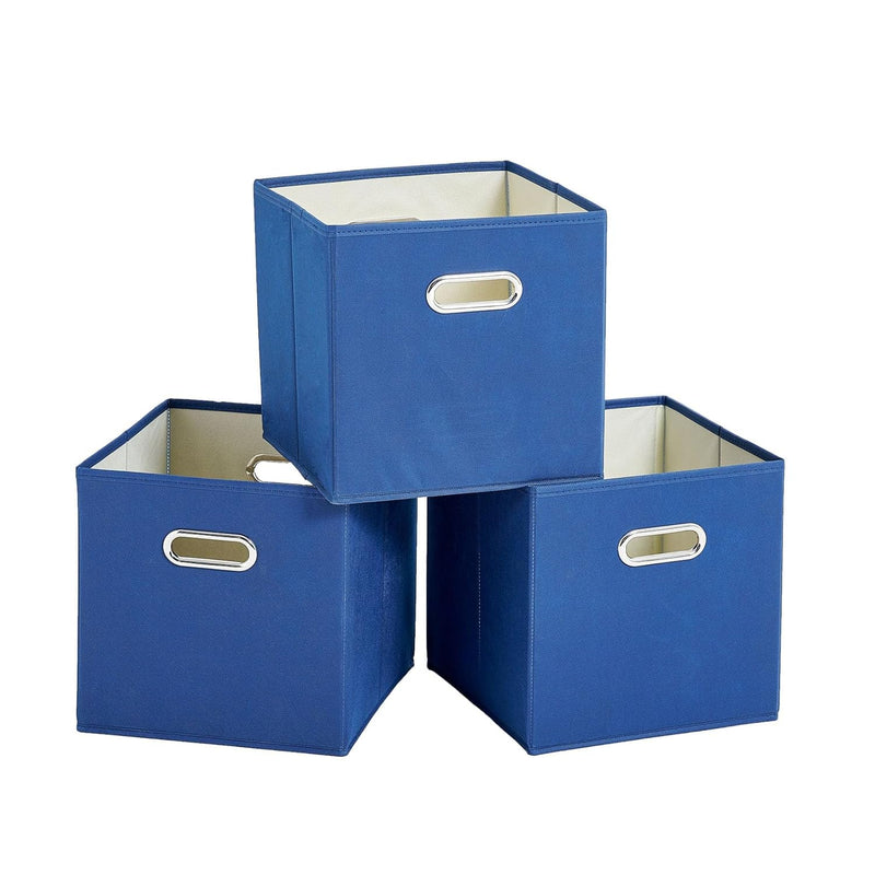 3 Pack Blue Foldable Storage Cubes Bins,10.5"X10.5" Fabric Storage Bins With Dou