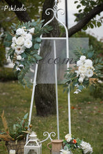 Faux Flower Swag Set of 2 for Wedding Welcome Signs Floral Decorations and Wedding Reception Ceremony Signs (White)