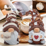 2PCS Coffee Gnomes Figurines - Swedish Tomte Elf Dwarf Decor for Bar, Home, Gifts