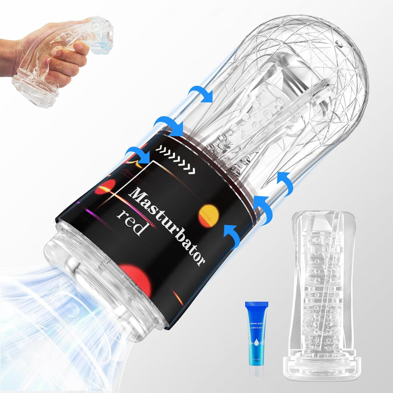 Manual Sucking Extrusion Male Masturbators, Portable Transparent Pocket Pussy Stroker With Simulated Pussy Textured Blowjob Sex Toys Penis Tpe Masturbation Sleeve For Men (Transparent)