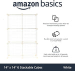 6 Cube Wire Grid Storage Shelves, Stackable Cubes, White, 14.6" D x 30.3" W x 44.8" H