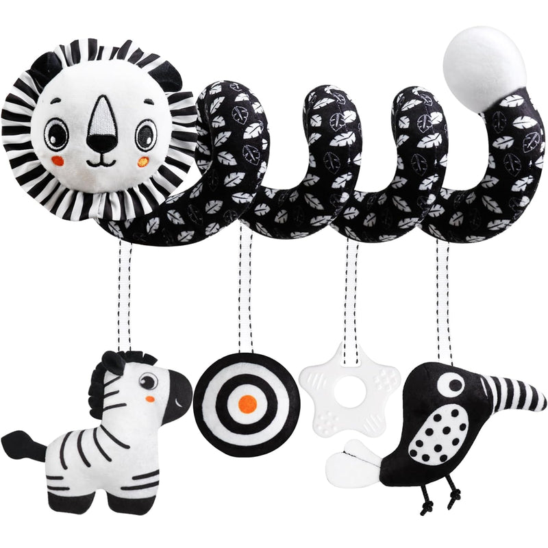 Baby Carseat Toy Black & White Rattle Spiral Hanging Activity Stroller Toy