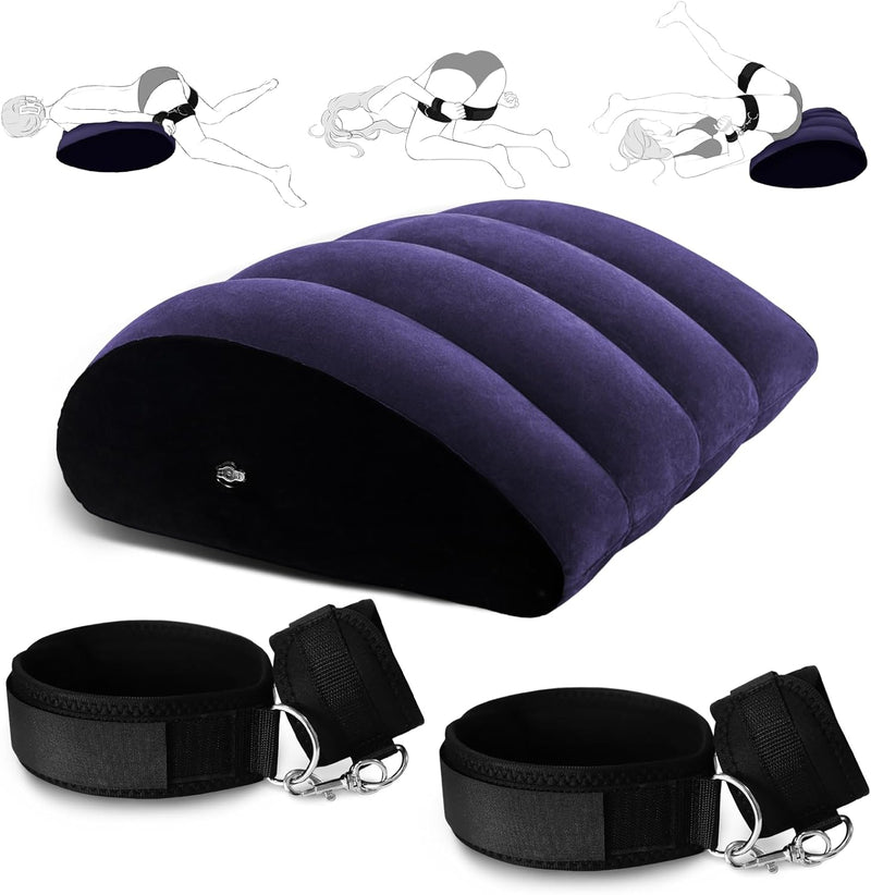 Sex Pillow Couples Sex Toys BDSM Kit Wrist & Thigh Cuffs Bondage Restraints Sex Toys Inflatable Arc Shape Ramps Furniture Anti-Leak Valve Sex Bedroom for Women Men Couples