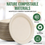 Plates 9 Inches, 100 Pack Disposable Plates For Party – 100% Compostable Plates, Water & Oil Proof Paper Plates, Microwavable Paper Plates Bulk - Brown