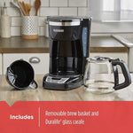 12-Cup Digital Coffee Maker, Programmable, Washable Basket Filter, Sneak-A-Cup, Auto Brew, Water Window, Keep Hot Plate, Black