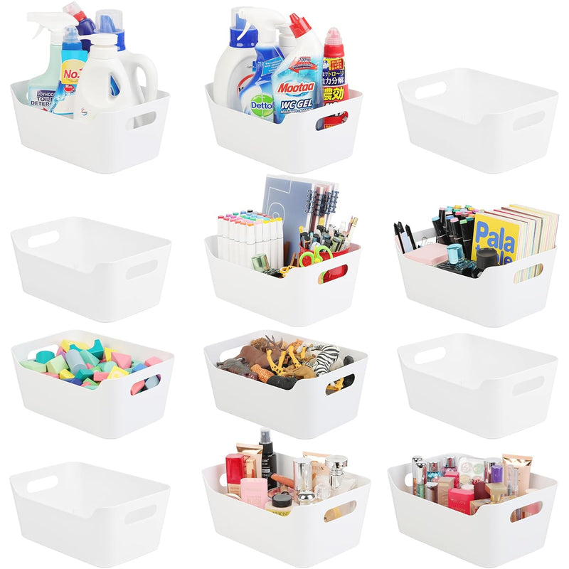 12 Pack Storage Bins, Plastic Storage Containers, Multi-Use Organizer Bins, Whit