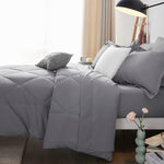 Full Comforter Set With Sheets 7 Pieces Bed In A Bag Light Grey All Season Bedding Sets With Comforter, Pillow Shams, Flat Sheet, Fitted Sheet And Pillowcases