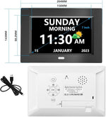 7 Inch Clock with Day and Date for Elderly Large Display Digital Clock 12 Alarms 3 Medicine Reminders Large Font Dementia Clocks Alarm Clock for Seniors Day Clock Black