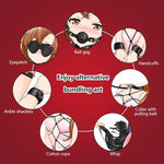 Sex Bondage Kits, BDSM Restraint Toys 7 Pcs, Handcuffs, Ankle, Cuffs, Clamps, Ball Gag, Blindfold, Rope, Leather, Restraints Set, SM Sexy Slave Beginner Role Play Toy, BDSM Kits (Black)