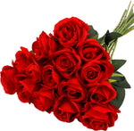 15pcs Artificial Roses with Stems Red Roses Valentine's Artificial Flowers Decorations for Mothers Day Bridal Bouquet Wedding Party Home Decor (Red)