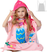 Pink Mermaid Hooded Beach Towel Poncho for Kid Girls Toddlers Bath Pool Swim Poncho Cover-ups Swimwear Soft Lightweight Microfiber