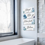 4 Pieces Blue Flower Wall Decor For Bedroom, Accept-Let go-Have faith-Believe Wooden Inspirational Wall Art Decorations for Living Room Bathroom,Rustic Wooden Farmhouse Home Decor, 12 x 4 Inch