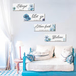 4 Pieces Blue Flower Wall Decor For Bedroom, Accept-Let go-Have faith-Believe Wooden Inspirational Wall Art Decorations for Living Room Bathroom,Rustic Wooden Farmhouse Home Decor, 12 x 4 Inch