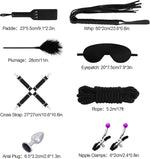 12 PCS Sex Bondage BDSM Restraints Kits Fetish Handcuffs Ankle Cuff Collar Blindfold Whip Rope Nipple Clamps Paddle Anal Toys Ball Gag Adult Games Foreplay Sexy Toys for Couples (Black)