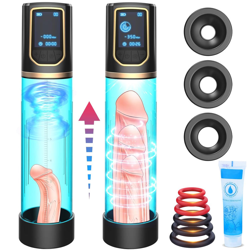 Automatic Penis Pump For Men Erection & Enlargement With 2 * 8 Modes, Male Sex Toys Self-Vacuum Sensuality Pump Penis Enlargers & Stimulation Penis Training Device Couple Adult Toys, 3 Penis Rings