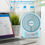 3 Speeds Mini Desk Fan, Rechargeable Battery Operated Fan with LED Light, Portable USB Fan Quiet for Home, Office, Travel, Camping, Outdoor, Indoor Fan, 4.9-Inch, Blue