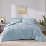 Full Seersucker Comforter Set With Sheets Light Blue Bed In A Bag 7-Pieces All Season Bedding Sets With Comforter, Pillow Sham, Flat Sheet, Fitted Sheet, Pillowcase