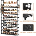 10 Tiers Shoe Rack Tall Large Capacity 50 Pairs Wide Shoe Organizer Sturdy Shoe Shelf for Entryway with Two Hooks Metal Shoe Storage for Closet, Bedroom, Black