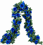 2 Pack (16FT) Artificial Rose Vine Fake Flowers Garland Hanging Silk Rose Ivy Plants Vine for Wedding Arch Party Garden Home Bedroom Office Wall Aesthetic Art Décor (Royal Blue)