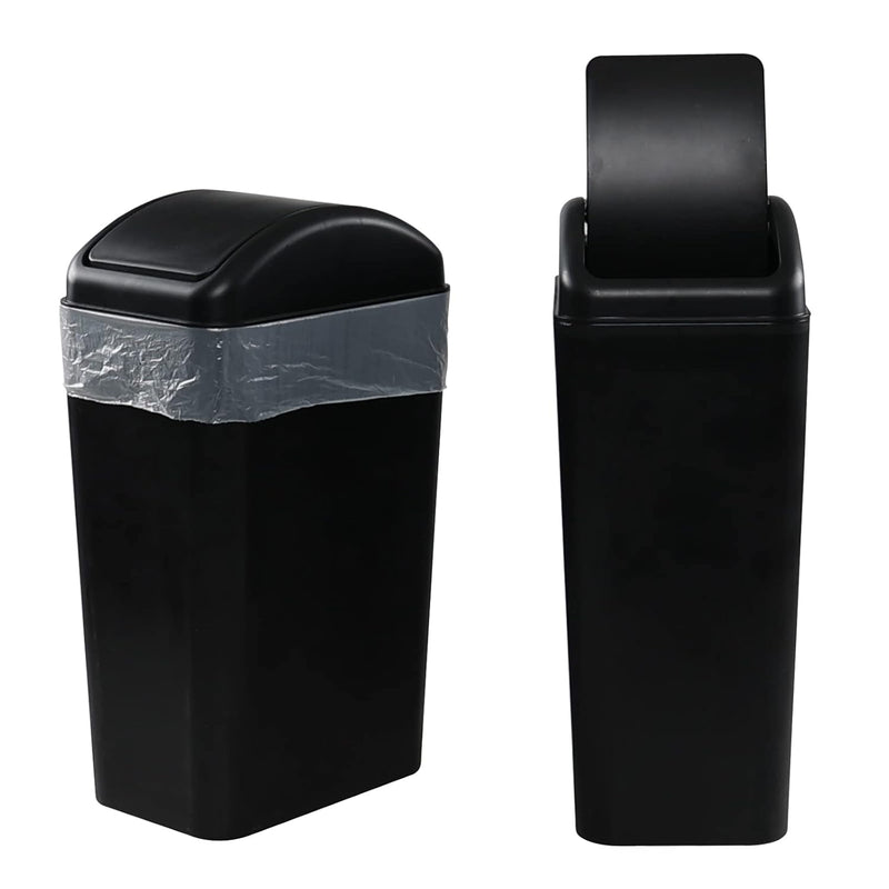 12 Liter Plastic Trash Can With Swing Lid, 2 Pack, Black Kitchen Garbage Can