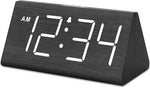 Wooden Digital Alarm Clocks for Bedrooms - Electric Desk Clock with Large Numbers, USB Port, Loud Alarm for Heavy Sleepers, Adjustable Volume, Dimmer, Snooze, DST, 12/24H, Wood Décor Gifts