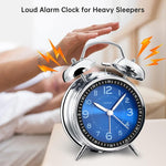 Loud Alarm Clock for Heavy Sleepers Adults, Metal 4 Inches Twin Bell Battery Operated Alarm Clocks for Bedrooms Decoration (Jewel Blue)