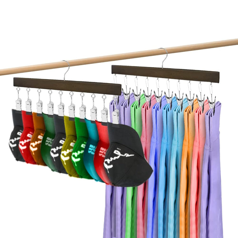 2 Pack Hat Organizer Hanger, Legging Organizer For Closet, 20 Clips 360° Revolve