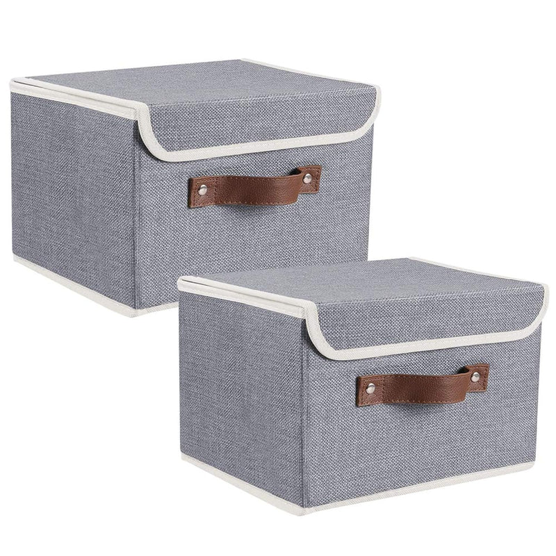 2 Pack Linen Fabric Foldable Storage Bin Set Collapsible Storage Box Cube Closet