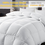 Goose Feather Down Comforter Queen Size - White Down Duvet Insert - Luxurious Fluffy Hotel Style Bedding Comforter - 100% Cotton Cover All Season - Queen Size (90x90 Inch)