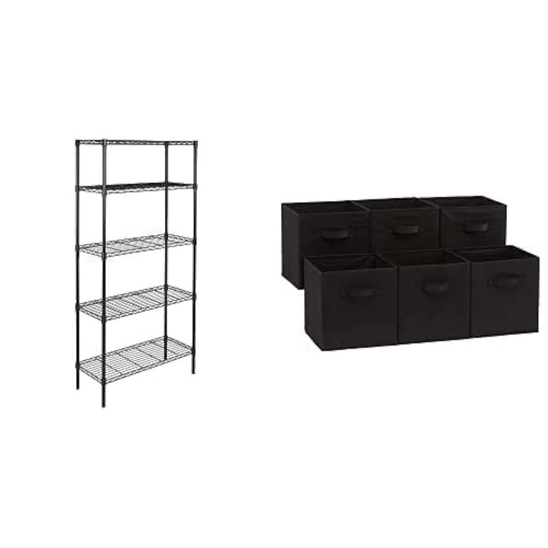 5-Shelf Storage Unit With Height Adjustable Shelves And Foldable Storage Cubes (