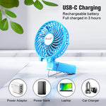 Mini Handheld Fan, USB Desk Fan, Small Personal Portable Table Fan with USB Rechargeable Battery Operated Cooling Folding Electric Fan for Travel Office Room Household Blue