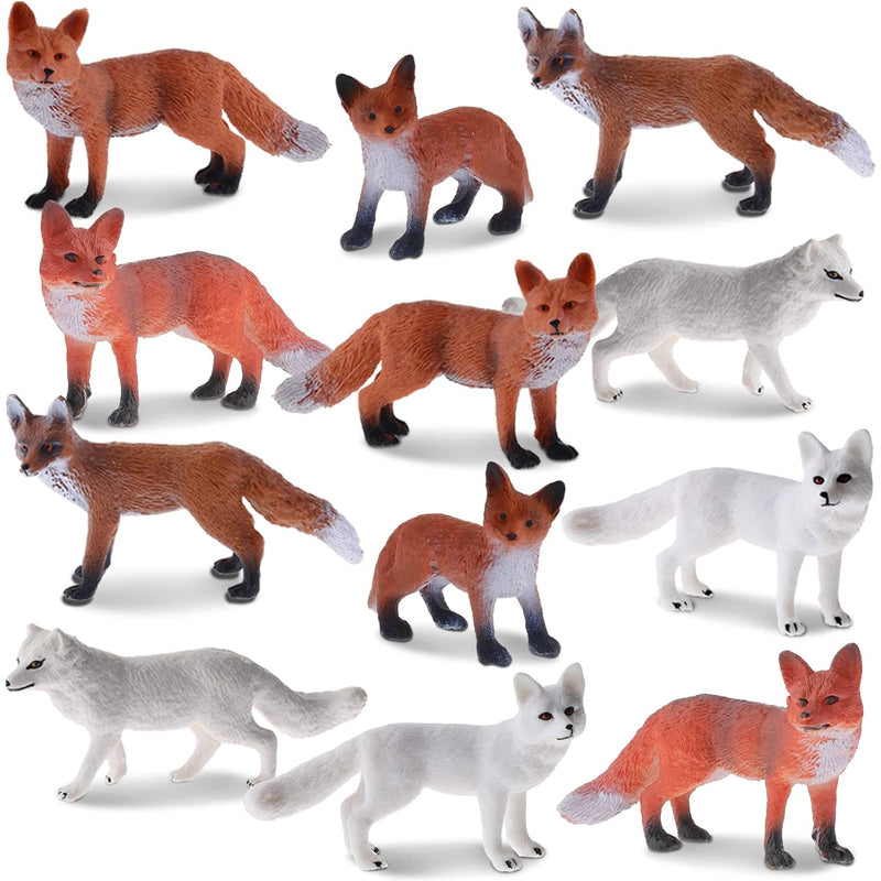 12 Pieces Fox Toy Figures Set Realistic Arctic Fox Red Foxes Animal Figures