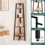 4-Tier Corner Bookshelf with Metal Frame - Ladder Display Shelf for Bedroom and Living Room, Tall Wood Corner Bookcase and Plant Stand