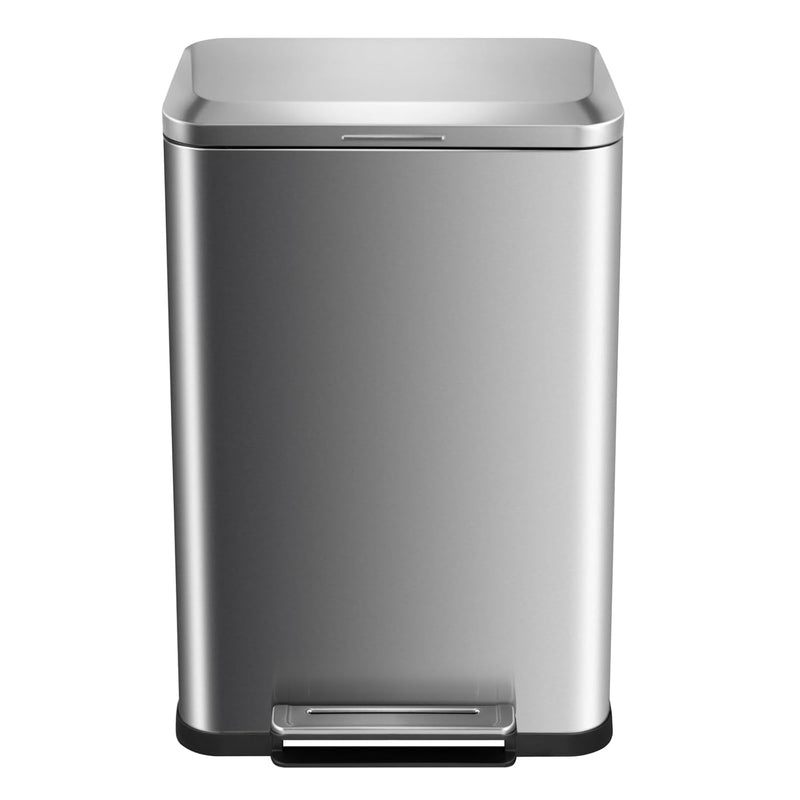 Stainless Steel 50 Liter / 13 Gallon Trash Can, Rectangular Steel Pedal Recycle