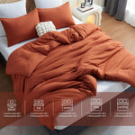 Terracotta Comforter Set Queen Size, 3 Pieces Solid Burnt Orange Breathable Quilted Style Bedding Sets, Rust Luxury Fluffy Soft Microfiber Comforter for All Season(1 Comforter & 2 Pillowcases)