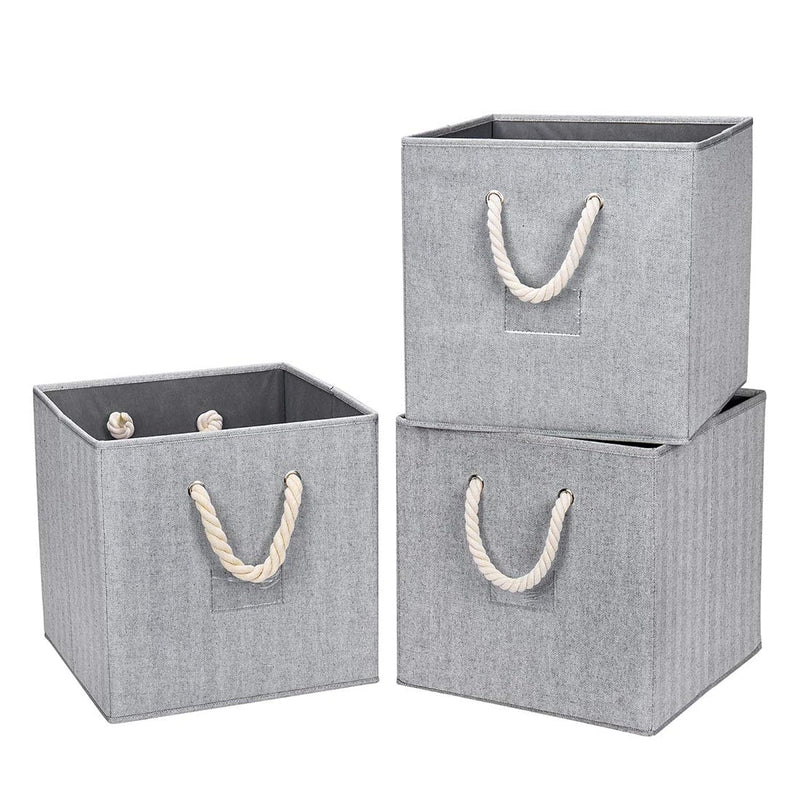 Cube Storage Bins,Grey Fabric Foldable Storage Bins,Set Of 3 Stroage Boxes With