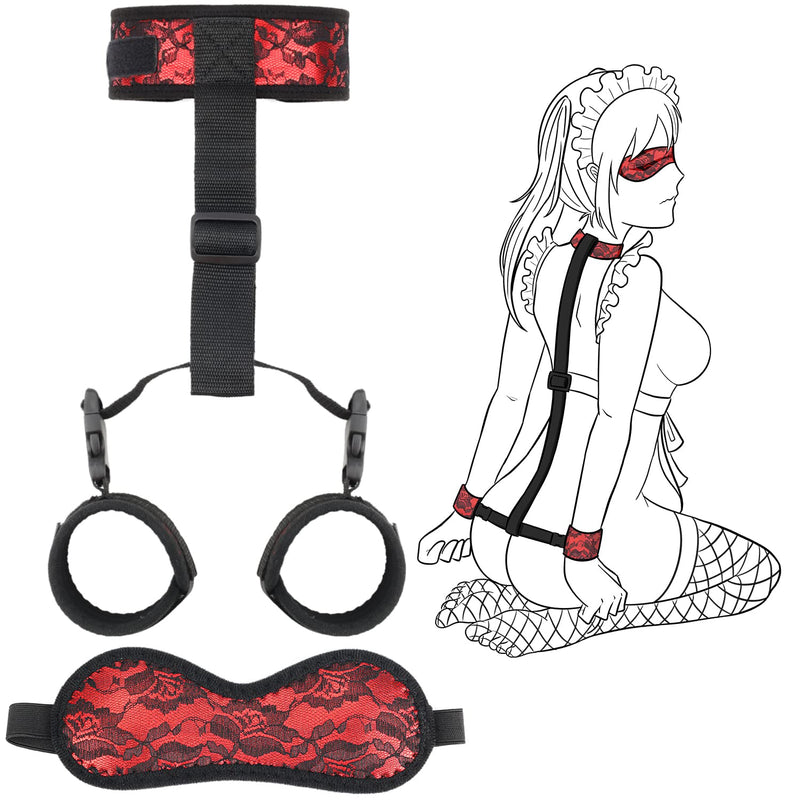 Sex Bondage Bdsm Kit Adjustable Handcuffs Collar Blindfold Sm Adult Games, Detachable Bondaged Kit Adult Red Handcuffs Collar Bondage Gear And Accessories,Bondaged Restraints Sex For Couples