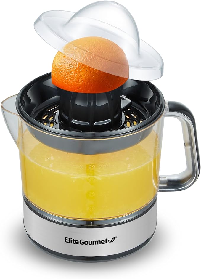 Electric Citrus Juicer, Compact, Large Volume, Pulp Control, Oranges, Lemons, Limes, Grapefruits with Easy Pour Spout, 24oz, Black/Stainless Steel