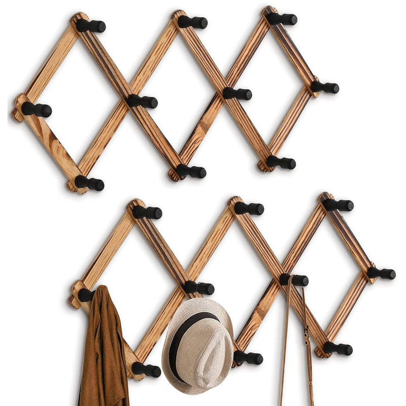 2 Pack Expandable Coat Rack, Accordion Wall Hangers, Wooden Hat Rack Wall Mounte