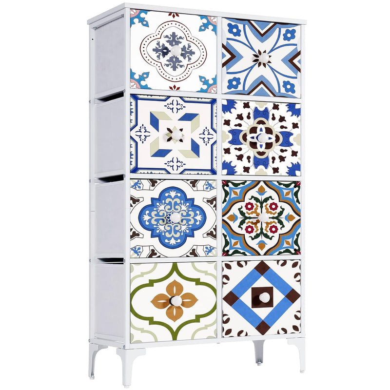 White Dresser For Bedroom, Tall Dresser With 8 Drawers, Fabric Storage Tower Dra