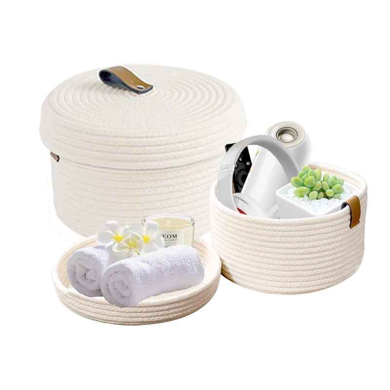 2Pack Lidded Round Basket- Decorative Baskets With Lids For Shelves And Coffee T