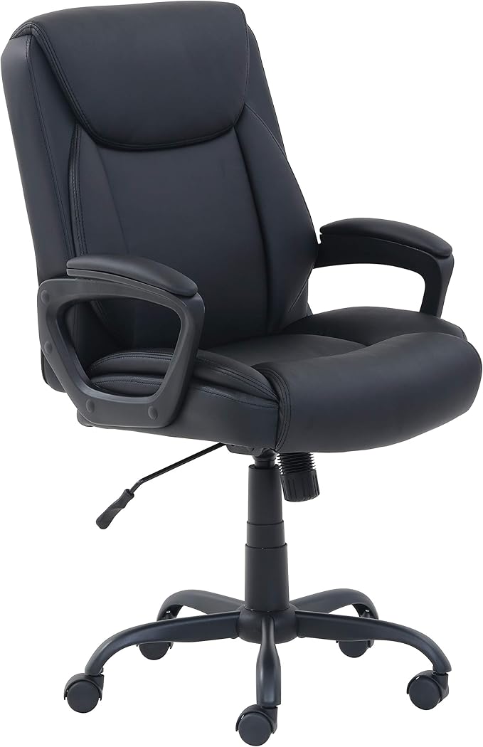 Classic Puresoft PU Padded Mid-Back Height Adjustable Office Computer Desk Chair with Armrest, 26"D x 23.75"W x 42"H, Black