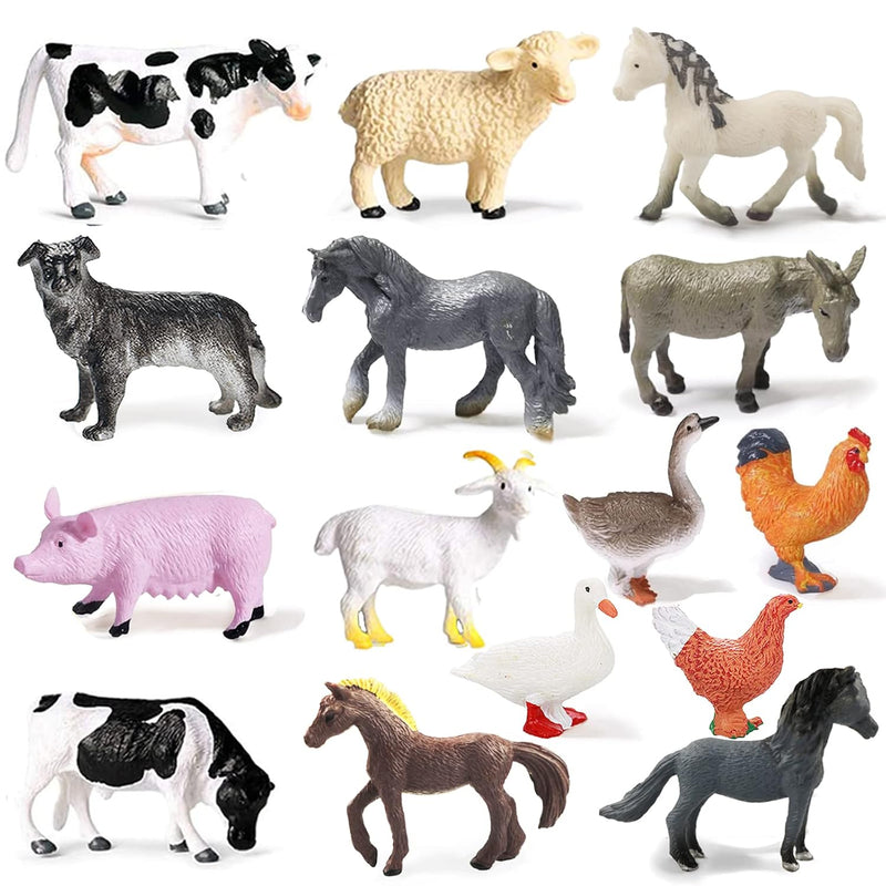 15 Pcs Mini Figures Toys Realistic Farm Animal Figurines, Plastic Learning